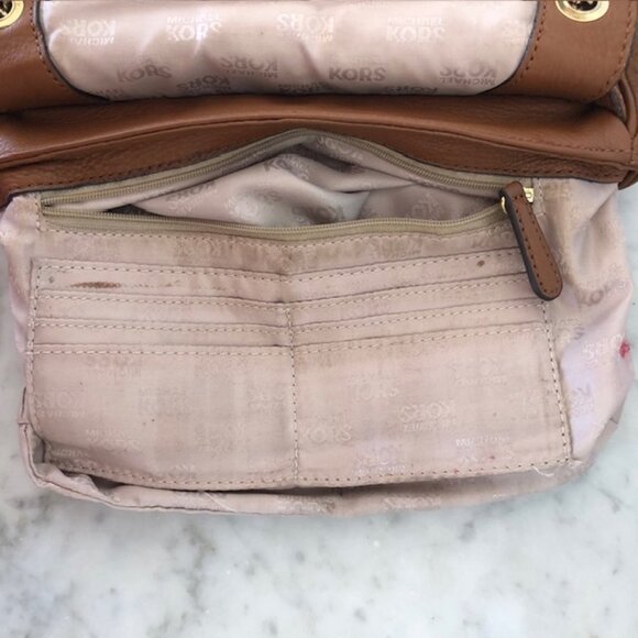 MICHAEL KORS Fulton Small Brown Gold Chain Shoulder Flap Bag - Picture 11 of 16